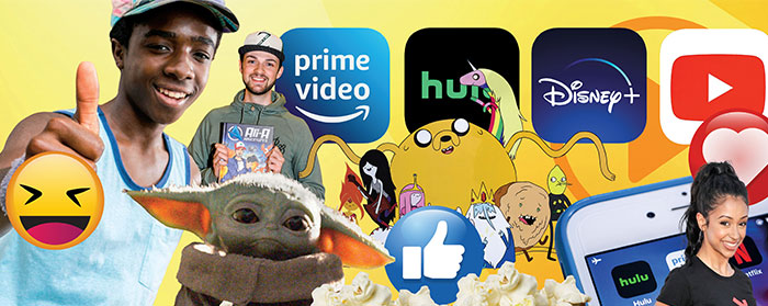 collage of social media logos and tv characters