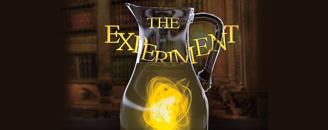 A pitcher filled with water that has a glowing yellow orb in it
