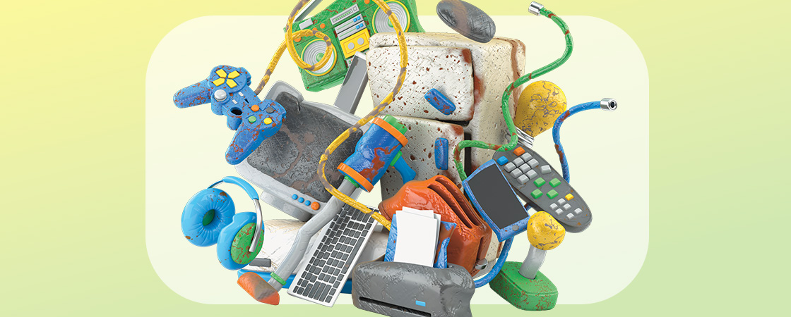 Image of a variety of electronics made out of clay