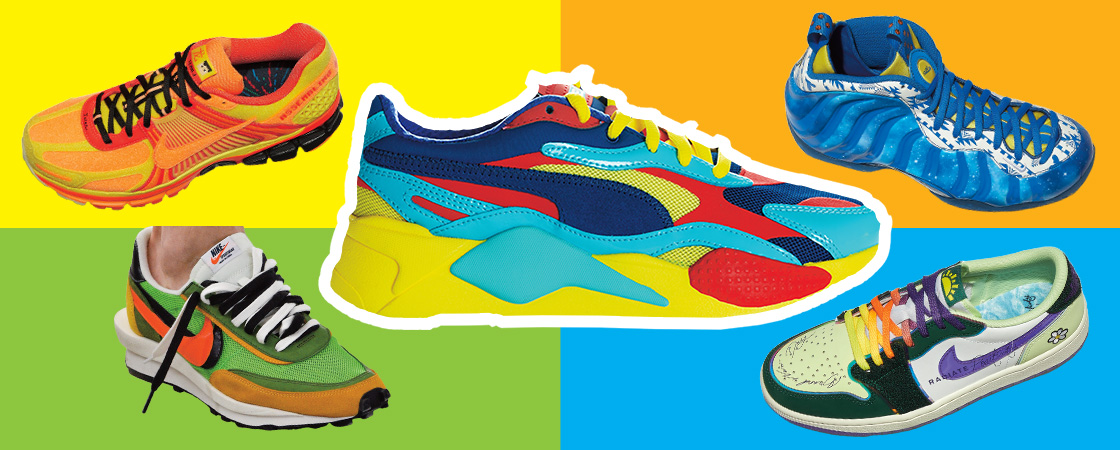 Image of five colorful sneakers