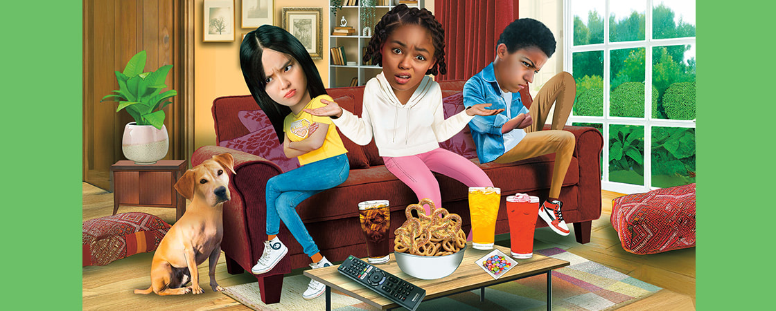 Image of two upset friends and a confused friend hanging out