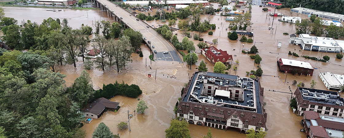 Bird&apos;s eye view of a flooded town
